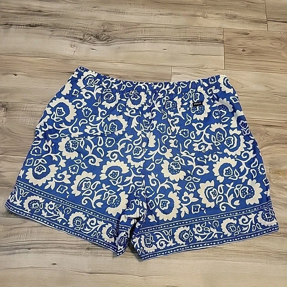 Polo Sport Ralph Lauren Swim Board Shorts Mens Medium Blue‎ Floral AOP Lined VGT